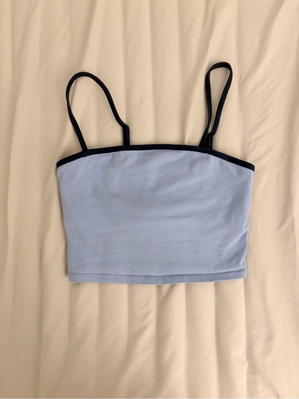 BDG Light Blue Crop Cami with Navy Trim